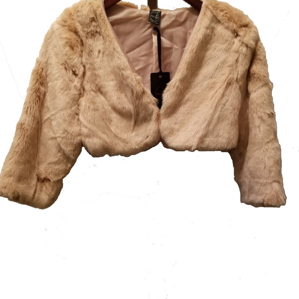 NWT Imported Italian Beige Faux Fur Bolero Jacket Size Medium